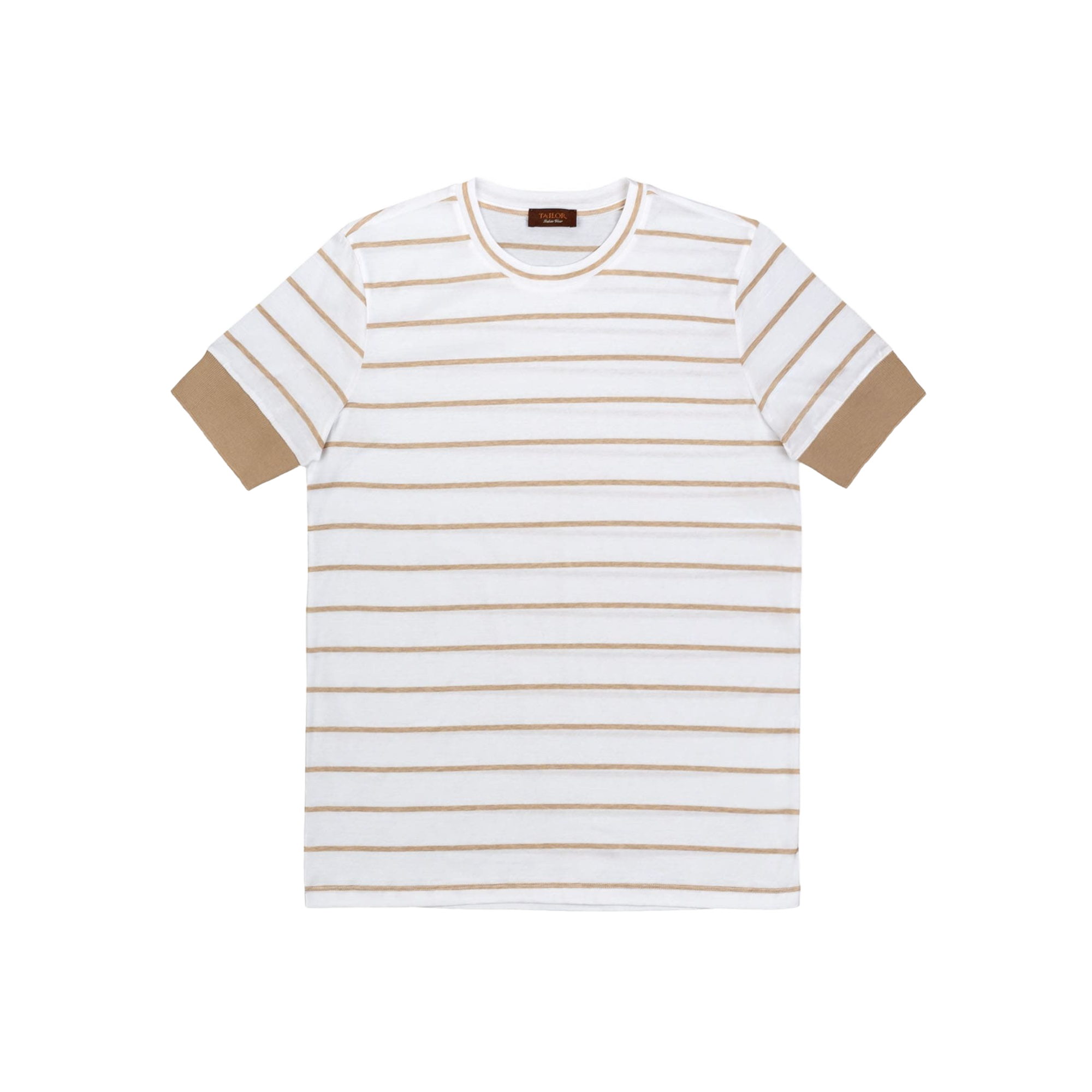 T-shirt Bianca Righe Cammello 