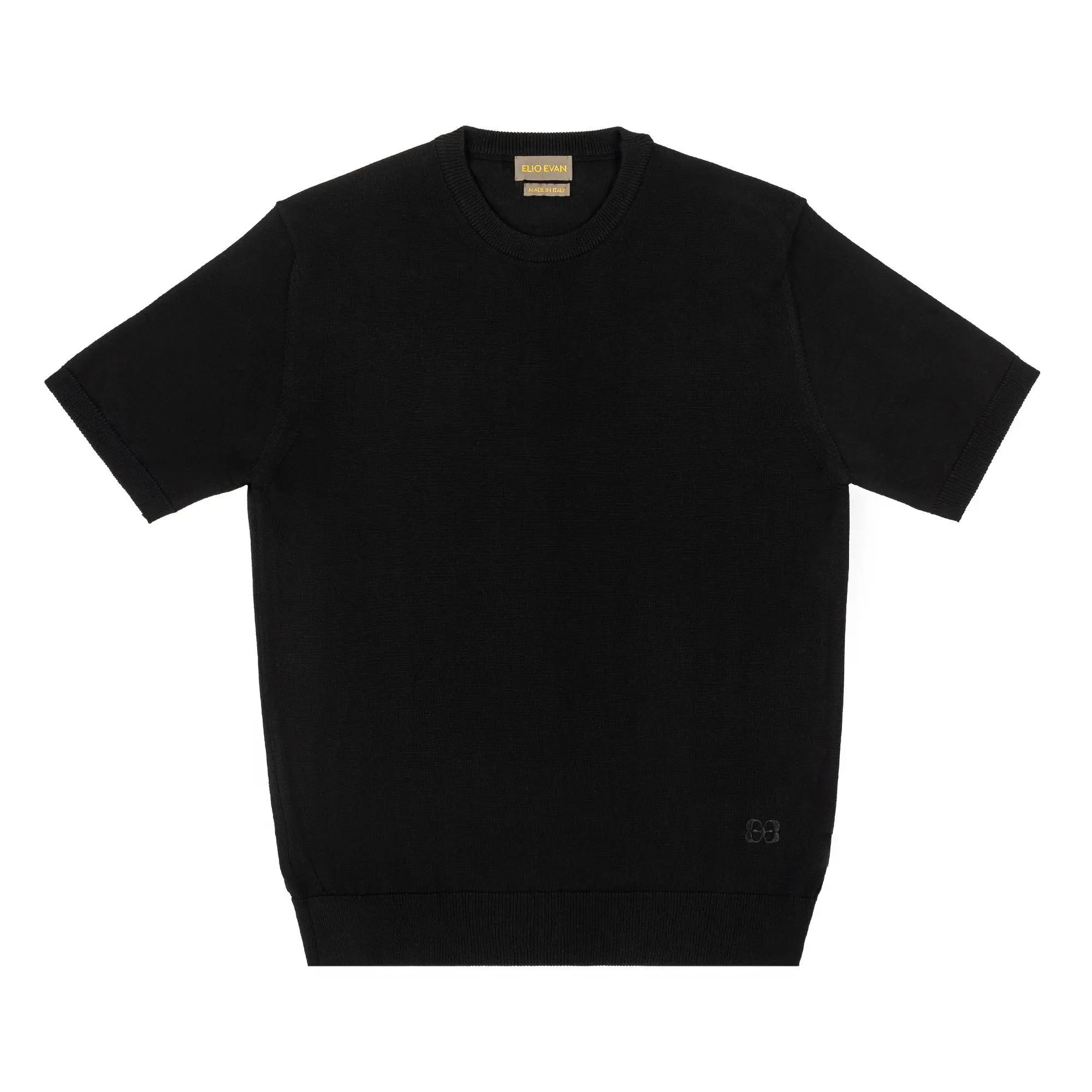 Maglia in Lana Merino Nera a Maniche Corte Maglia Elio Evan in Lana Merino Extrafine Nera a Maniche Corte